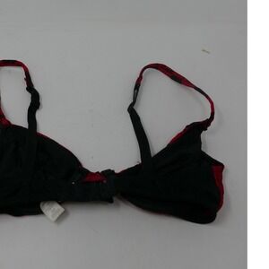 Victoria's Secret Plunge Bra Red Plaid‎ Trim Unlined Black 32B